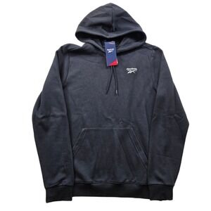 Reebok Pullover Long Sleeve Hoodie Mens Small Black Fleece Identity Logo NEW